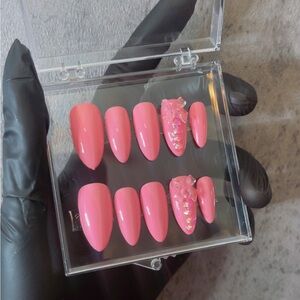 Pink Press-On Nails with Glitter Accents